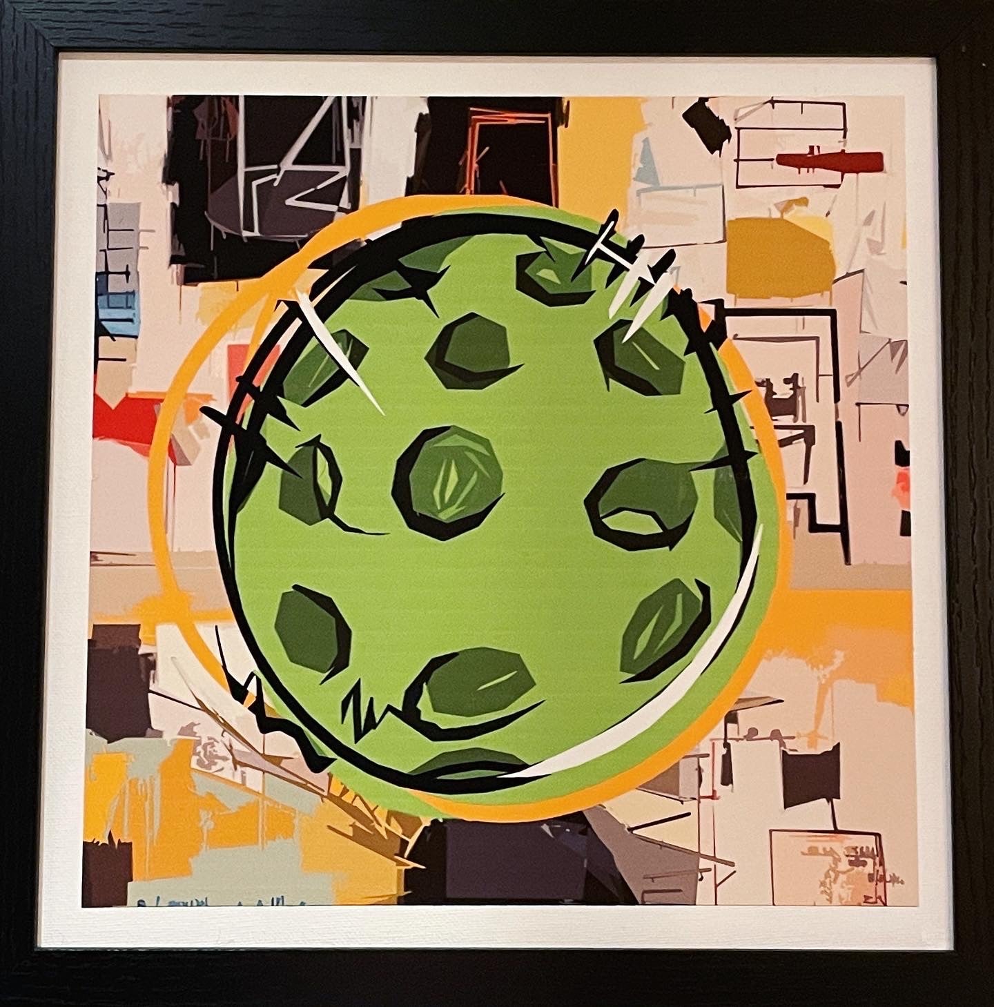 Abstract Pickleball Framed Art Piece homage to Basquiat 12"x12"