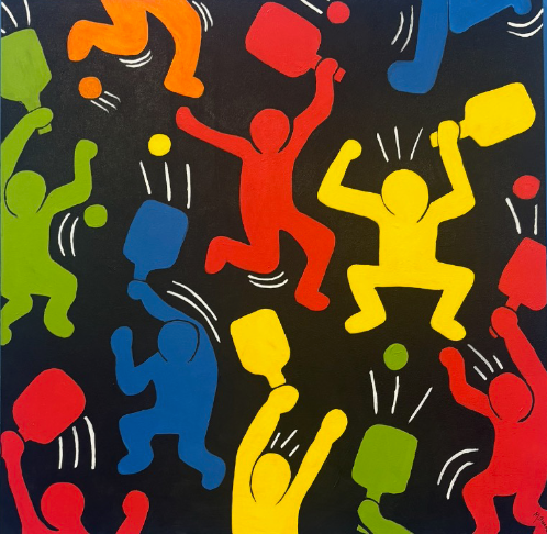 Pickleball Art Haring Painting 36"x36" acrylic on canvas