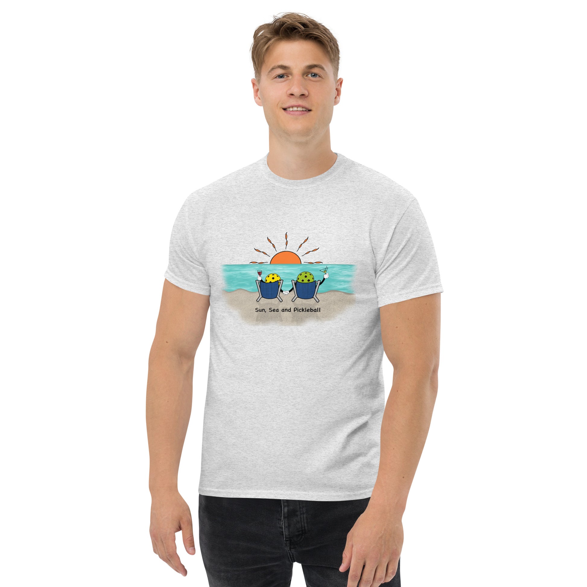 Sunset Sea and Pickleball Men's Classic Tee - Hotstuff Pickleball