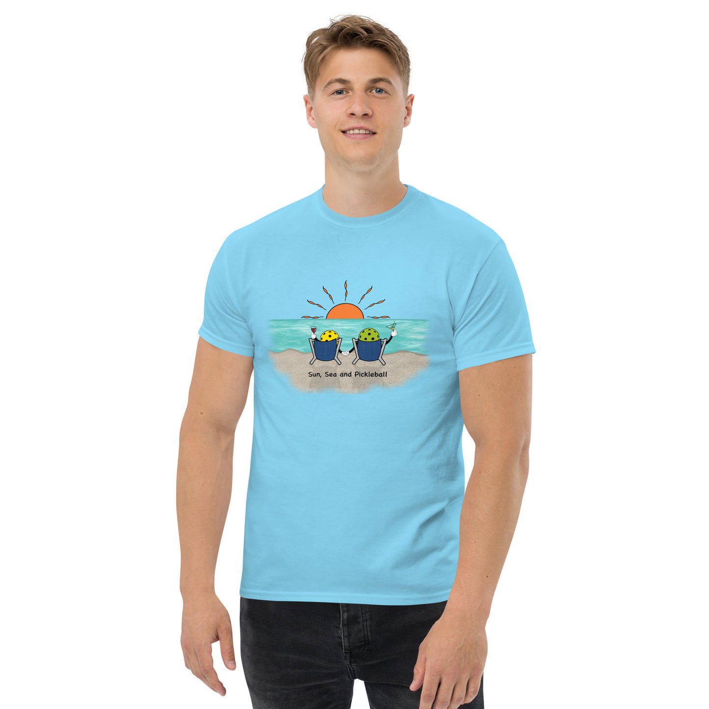 Sunset Sea and Pickleball Men's Classic Tee - Hotstuff Pickleball