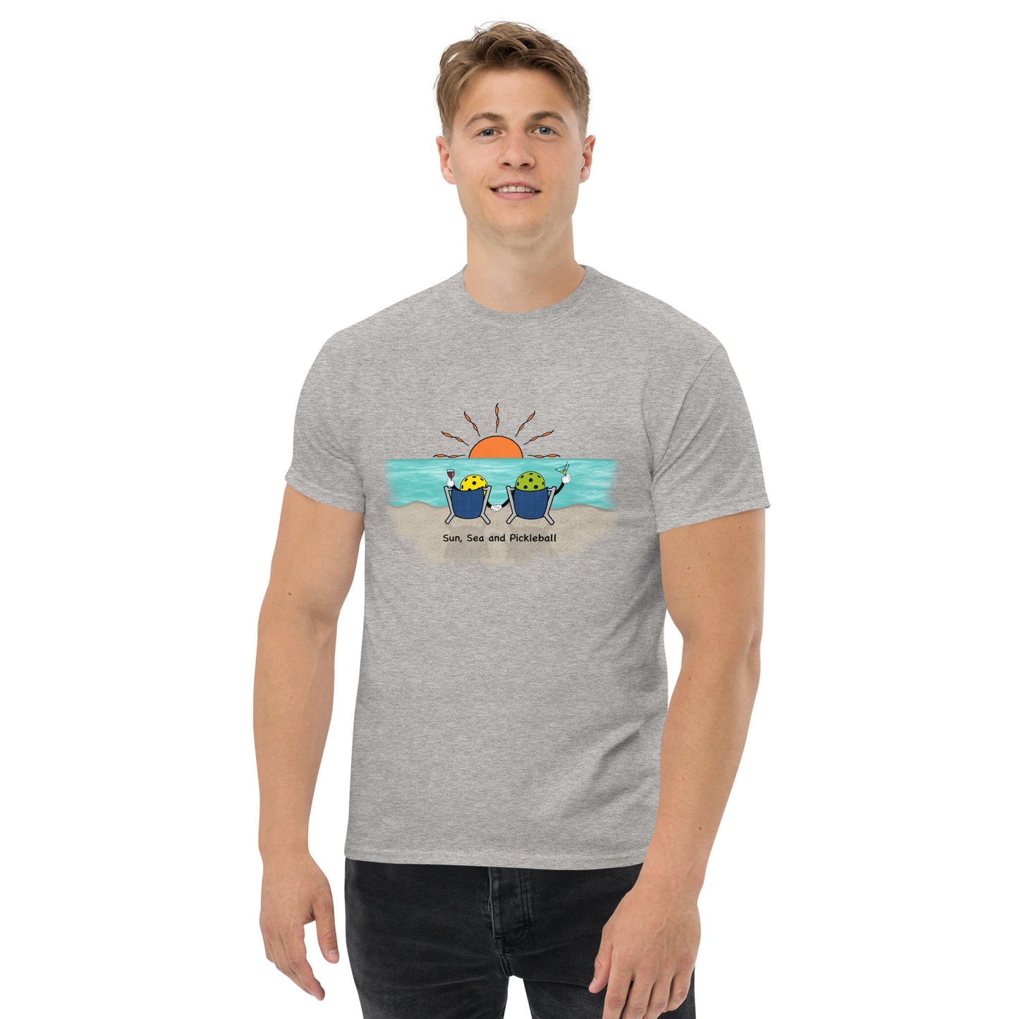 Sunset Sea and Pickleball Men's Classic Tee - Hotstuff Pickleball