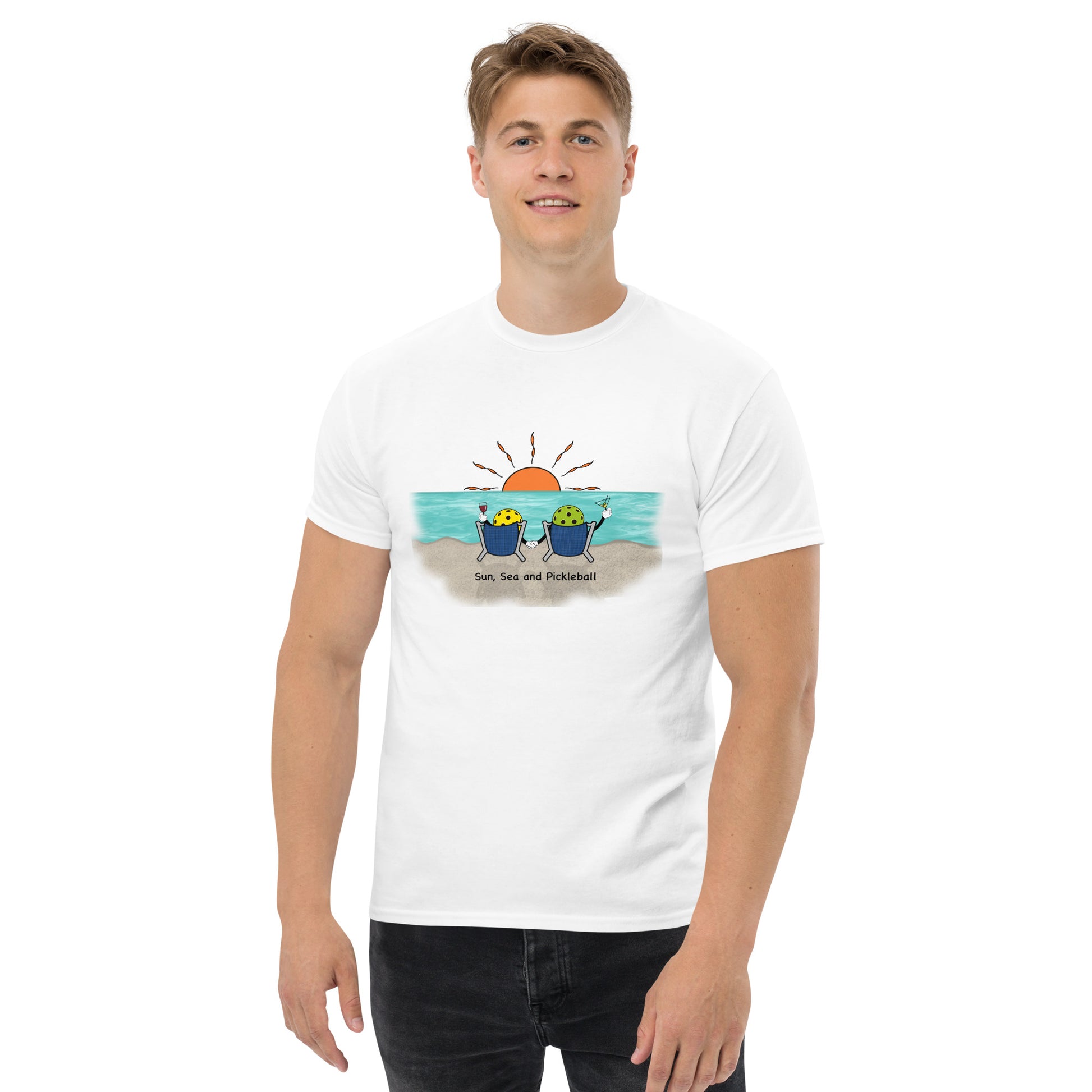 Sunset Sea and Pickleball Men's Classic Tee - Hotstuff Pickleball