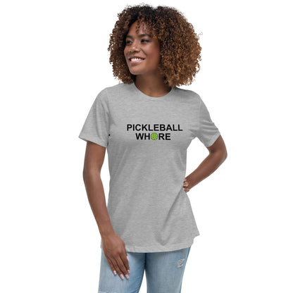 Pickleball Whore Women's Relaxed T-Shirt w Green ball