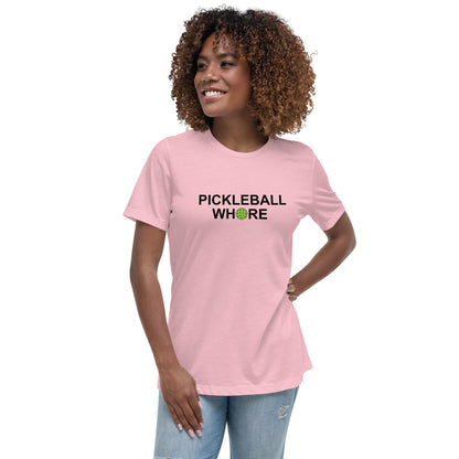 Pickleball Whore Women's Relaxed T-Shirt w Green ball