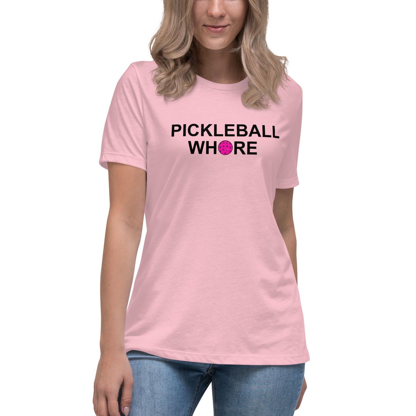 Pickleball Whore Women's Relaxed T-Shirt with Pink Ball