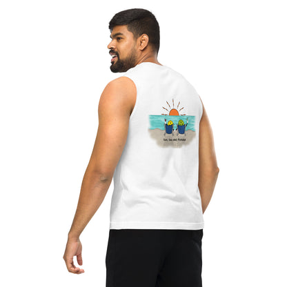 Sun-Sea-Pickleball-on Back Unisex Muscle Shirt - Hotstuff Pickleball