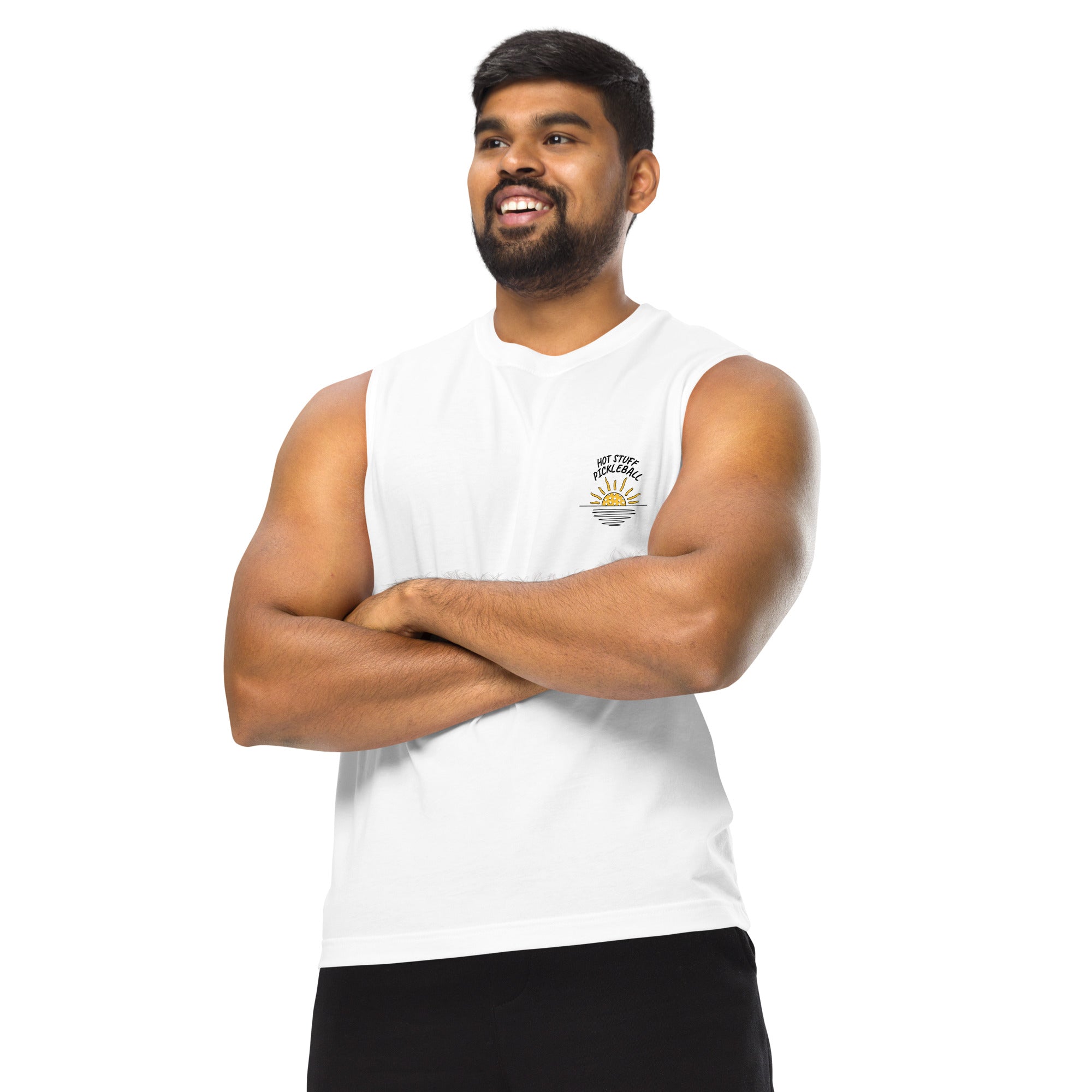 Sun-Sea-Pickleball-on Back Unisex Muscle Shirt