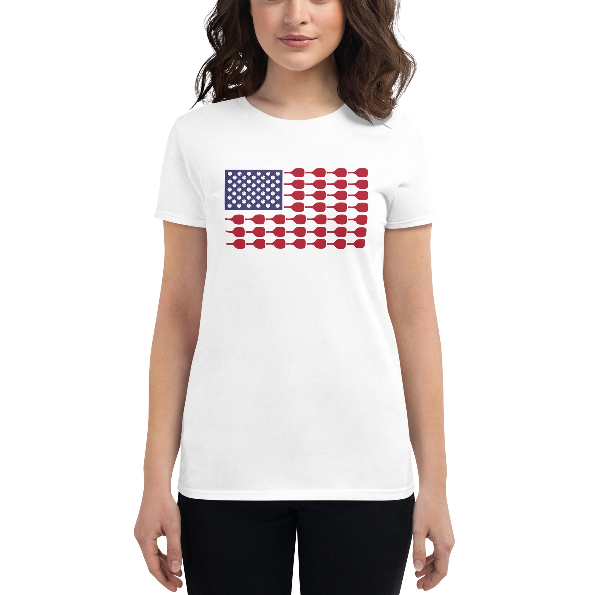 US Flag Women's Short Sleeve T-Shirt - Hotstuff Pickleball