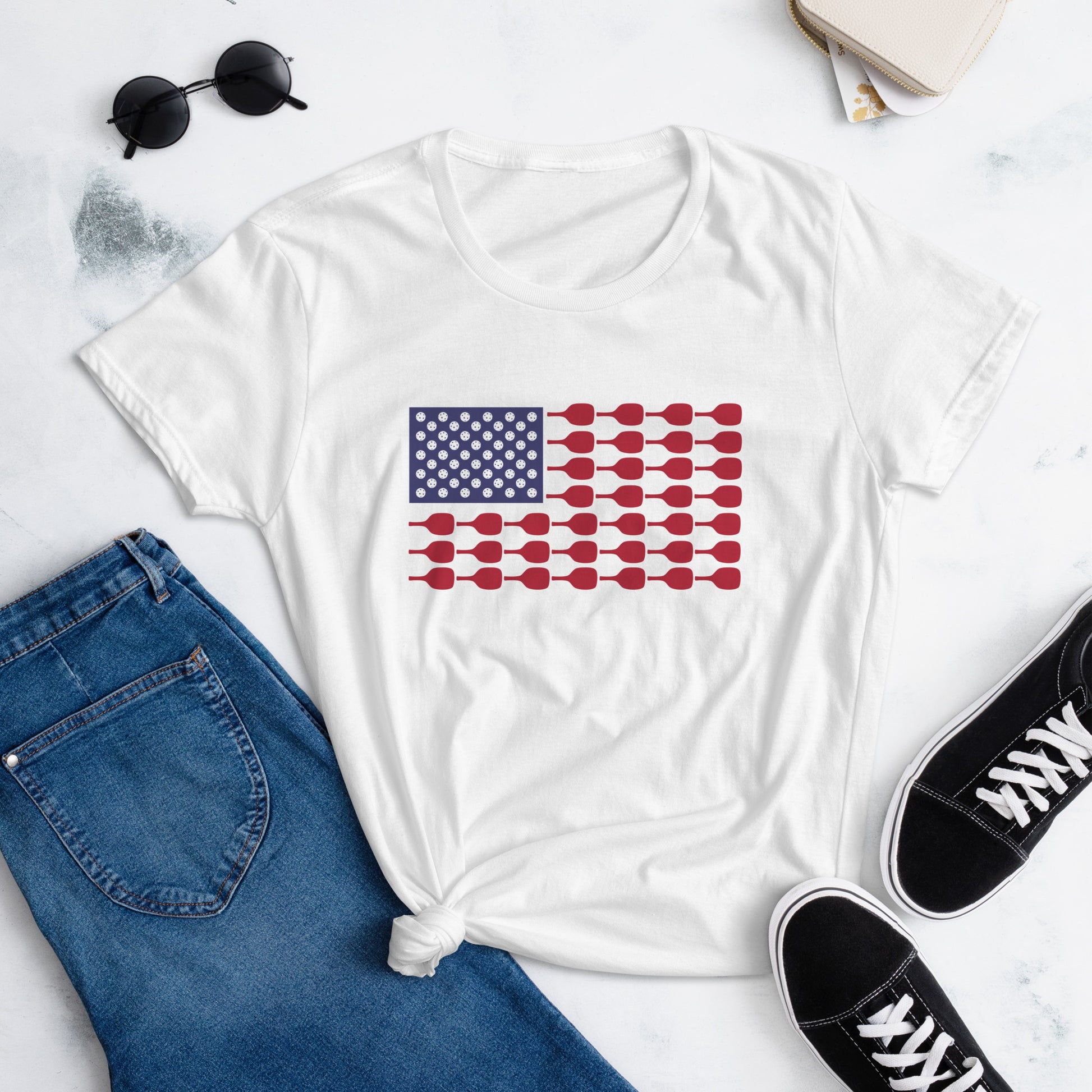 US Flag Women's Short Sleeve T-Shirt - Hotstuff Pickleball